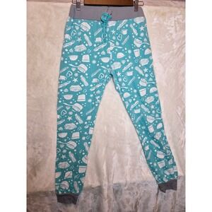 Tupperware‎ Teal Green Novelty Print Jogger Pajama Pants Womens Medium Lounge